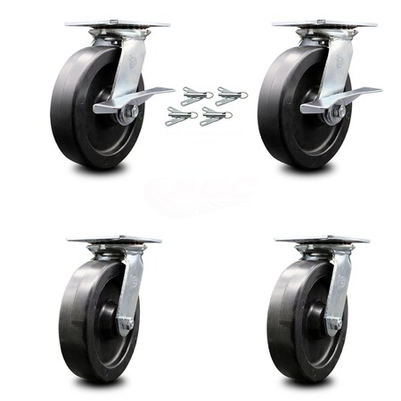 8 Inch Polyolefin Caster Set With Ball Bearing 4 Swivel Lock And 2 Brake SCC